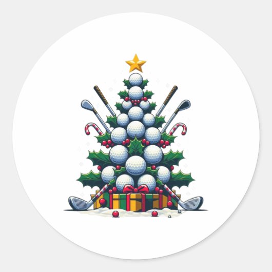 Golf Uitrusting Kerstboom Kerst Golfer Wom Ronde Sticker (Voorkant)