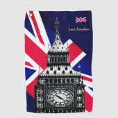 Golf UK & British Flag, Big Ben, London Union Jack Golfhanddoek (Voorkant)