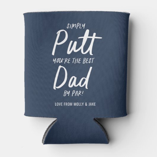 Golf vader moderne marine blauwe typografie grappi blikjeskoeler (Voorkant)