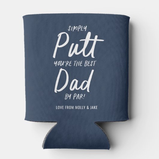 Golf vader moderne marine blauwe typografie grappi blikjeskoeler (Achterkant)
