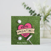 Golf Valentijnsdag met bal voor golfer Feestdagenkaart (Staand voorkant)