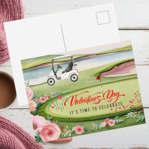 Golf Valentijnsdag met golfkar op de baan Feestdagenkaart