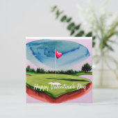 Golf Valentijnsdag op golfbaan aquarel  Feestdagenkaart (Staand voorkant)