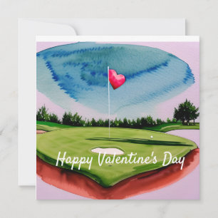 Golf Valentijnsdag op golfbaan aquarel  Feestdagenkaart
