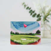 Golf Valentijnsdag op golfbaan aquarel Hol Feestdagenkaart (Staand voorkant)