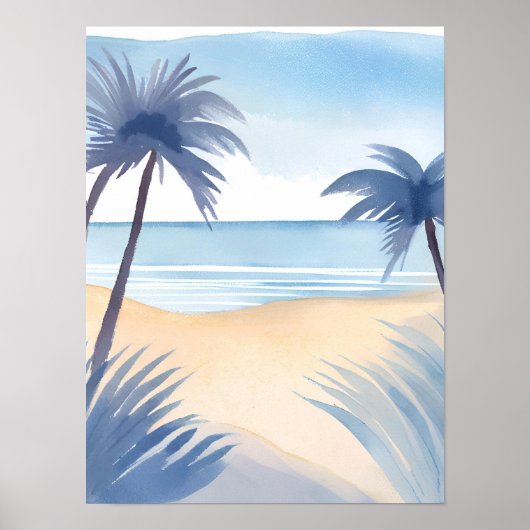 Golf van Amerika Beach uitzicht in de kleuren blau Poster (Voorkant)