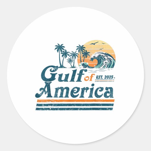 Golf van Amerika EST 2025 Retro Beach Ronde Sticker (Voorkant)