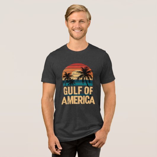 Golf van Amerika Retro Sunset Palm Trees  Tri-Blend Shirt (Voorkant volledig)