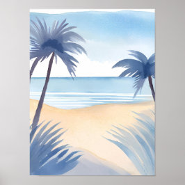 Golf van Amerika strandzicht in tinten blauw Poster