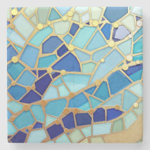 Golf van golven blauw en goud mozaïek Kunst