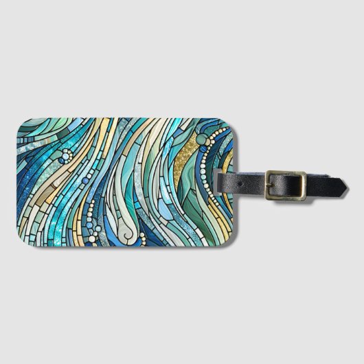 Golf van golven Turquoise Mozaïek Kunst Bagagelabel (Voorkant (horizontaal))
