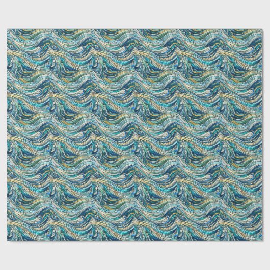 Golf van golven turquoise mozaïek Kunst Cadeaupapier (Vlak)
