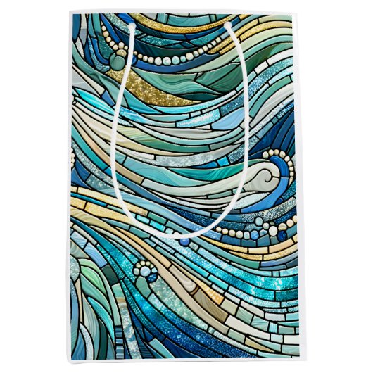 Golf van golven turquoise mozaïek-kunst medium cadeauzakje (Voorkant)