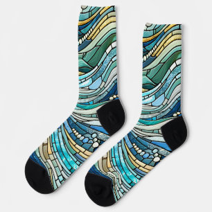 Golf van golven turquoise mozaïek Kunst Sokken