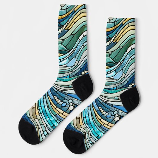 Golf van golven turquoise mozaïek Kunst Sokken (Links)
