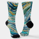 Golf van golven turquoise mozaïek Kunst Sokken (Gebogen)