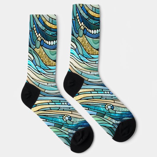 Golf van golven turquoise mozaïek Kunst Sokken (Rechts)