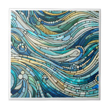 Golf van golven turquoise mozaïek-kunst