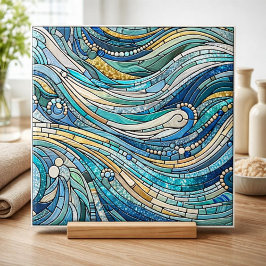 Golf van golven Turquoise Mozaïek Kunst Tegeltje