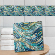 Golf van golven turquoise mozaïek-kunst