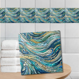 Golf van golven turquoise mozaïek-kunst tegeltje