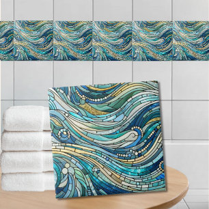 Golf van golven turquoise mozaïek-kunst tegeltje