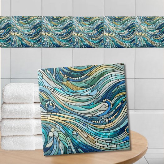 Golf van golven turquoise mozaïek-kunst tegeltje