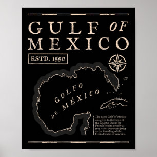 Golf van Mexico 1672 Historische kaart  Poster