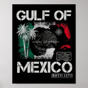 Golf van Mexico 1672 Historische kaart Retro Bea Poster