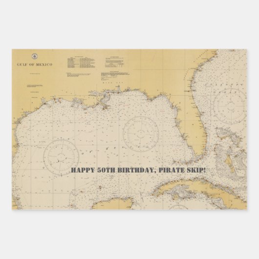 Golf van Mexico Authentic Nautical Chart Inpakpapier Vel (Voorkant 3)