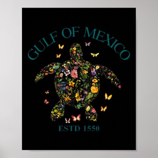 Golf van Mexico Est 1550 Floral Turtle Poster (Voorkant)