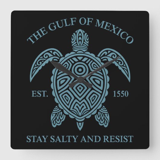 Golf van Mexico ESTD 1550 Blijf zout en verzet Vierkante Klok (Voorkant)