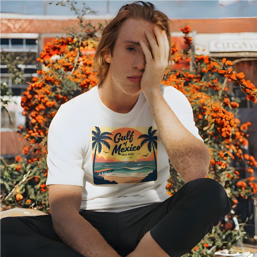 Golf van Mexico Retro Reizen Poster Stijl T-shirt