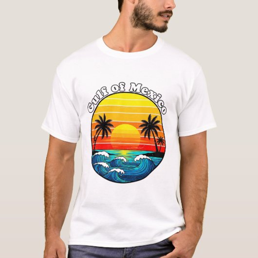 Golf van Mexico Retro Sunset Beach Graphic T-shirt (Voorkant)