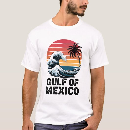 Golf van Mexico Retro Sunset Wave Design T-shirt (Voorkant)