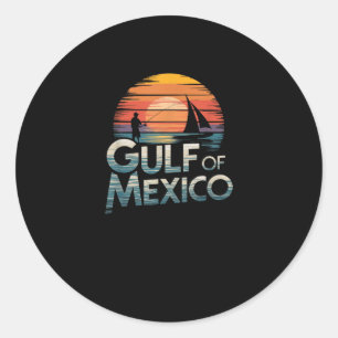 Golf van Mexico Retro Zonsondergang Vissen & B Ronde Sticker