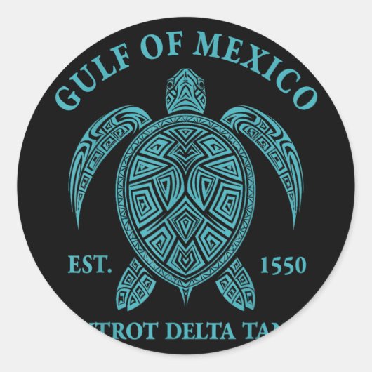 Golf van Mexico Schildpad Foxtrot Delta Tango EST  Ronde Sticker (Voorkant)