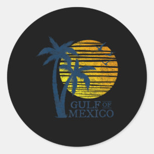  Golf van Mexico Souvenir Palmbomen Retro V Ronde Sticker