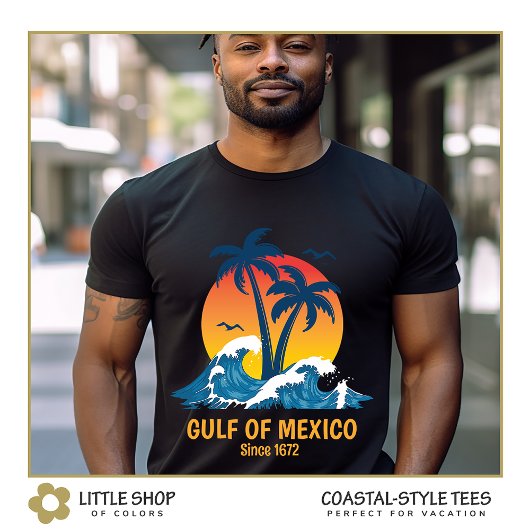 Golf van Mexico Zonsondergang Palmboom Bomen T-shirt