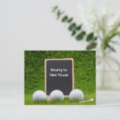 Golf verhuizen naar nieuw huis op schoolbord op gr briefkaart (Staand voorkant)