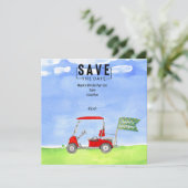 Golf Verjaardag Bewaar de datum met golfkar Kaart (Staand voorkant)