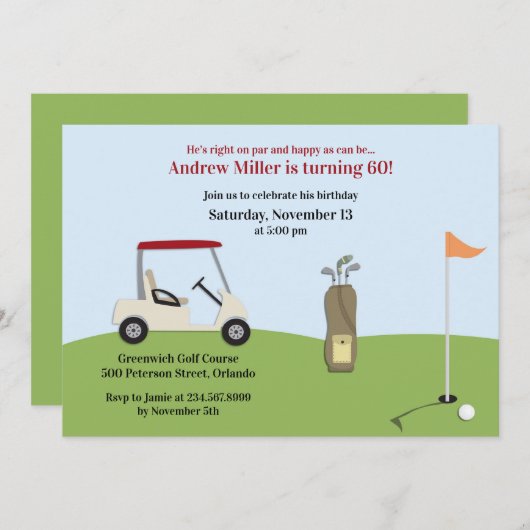 Golf Verjaardag Flat uitnodiging (Voorkant / Achterkant)