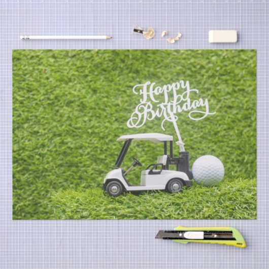 Golf Verjaardag golfkar op groen Tissuepapier (Craft)