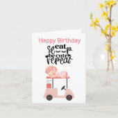 Golf verjaardag meisje op golfkar roze thema kaart (Gele Bloem)