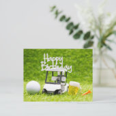 Golf Verjaardag met golfkar en bier voor golfer Briefkaart (Staand voorkant)