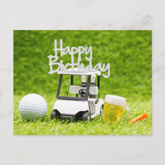 Golf Verjaardag met golfkar en bier voor golfer Briefkaart (Voorkant)