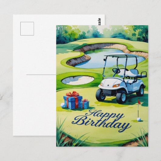 Golf Verjaardag met golfkar voor golfer Briefkaart (Voorkant / Achterkant)