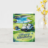 Golf Verjaardag met golfkar voor golfer Kaart (Gele Bloem)