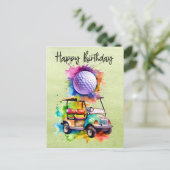 Golf Verjaardag met golfkar waterverf Briefkaart (Staand voorkant)