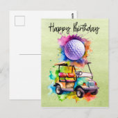 Golf Verjaardag met golfkar waterverf Briefkaart (Voorkant / Achterkant)